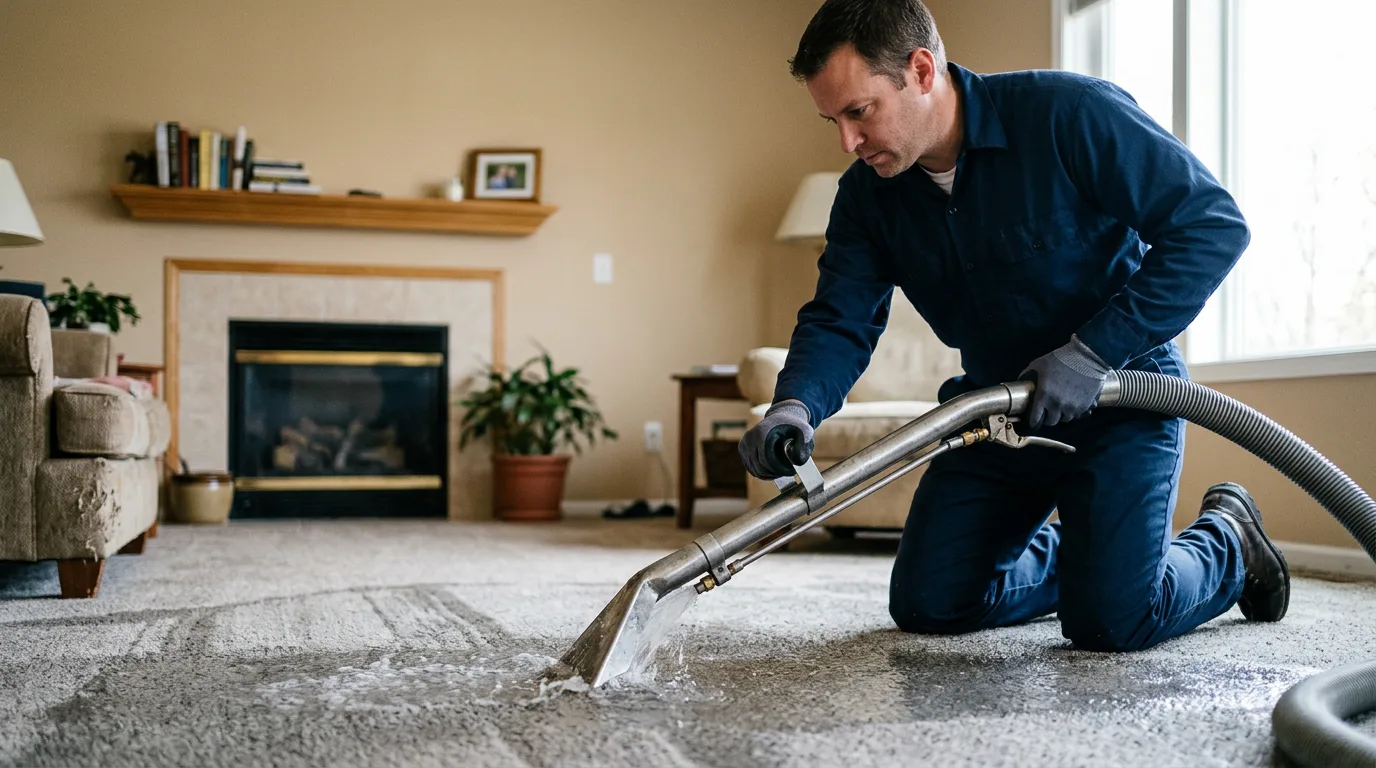 Water damage restoration technician working near Lambert Lake, ME